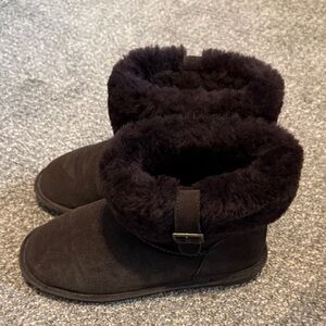 BearPaw Brown Ankle Booties with Plush Trim